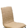 Cadeira com base cromada e assento revestido em linho